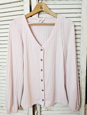 Reitmans Soft Pink Ribbed Cardigan With Balloon Sleeves Small